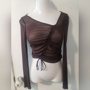 Urban Outfitters Sheer Ruched Black Top